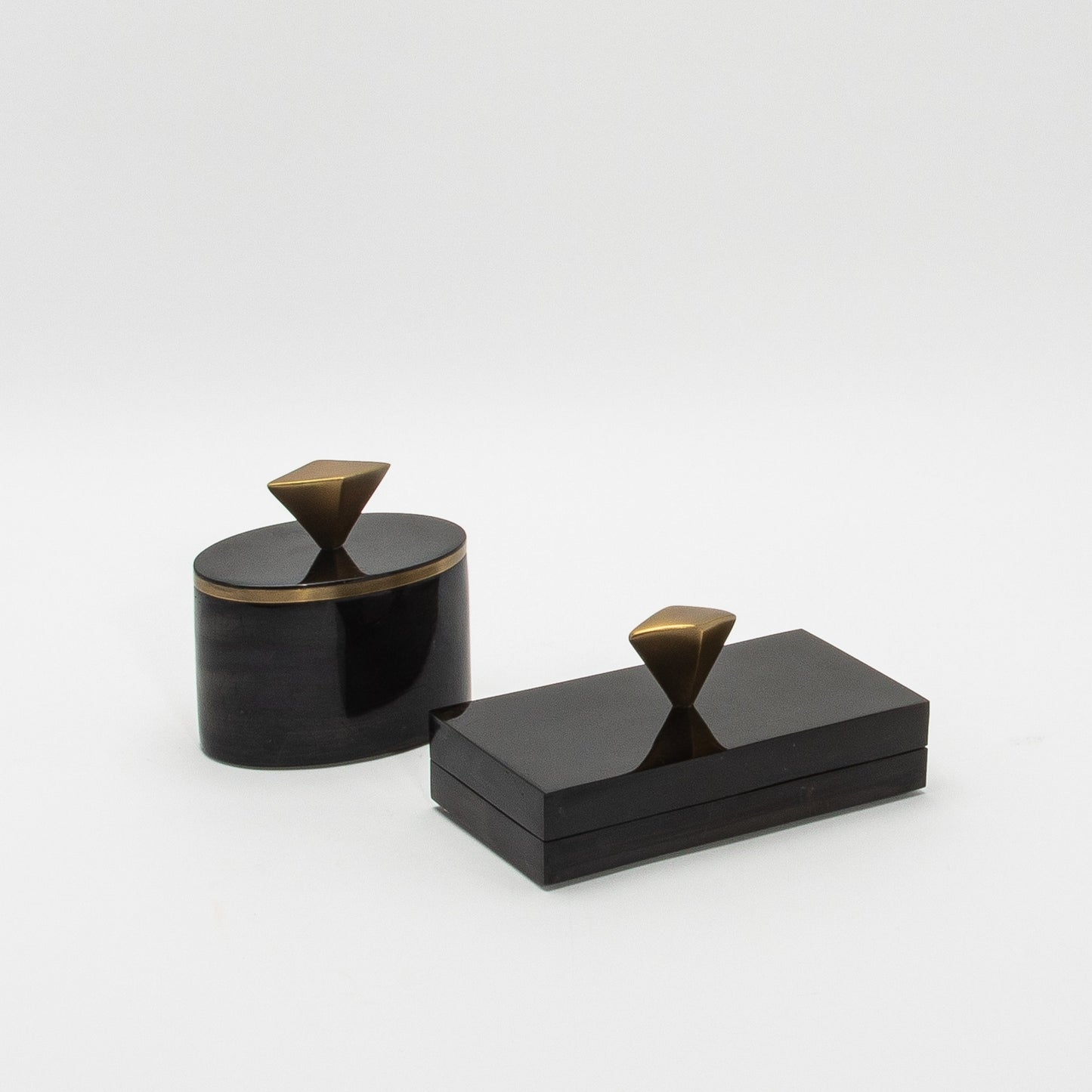Set of 2 Boxes in Black Shell with Bronze Patina Brass Knob by Kifu Paris