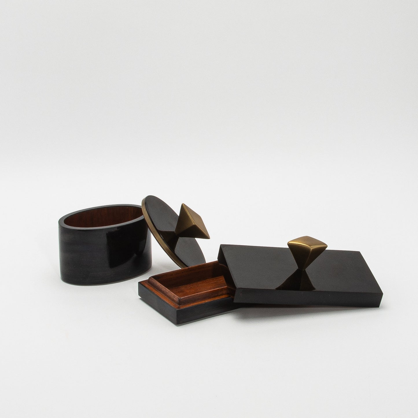 Set of 2 Boxes in Black Shell with Bronze Patina Brass Knob by Kifu Paris