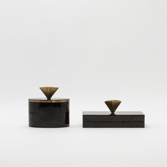 Set of 2 Boxes in Black Shell with Bronze Patina Brass Knob by Kifu Paris