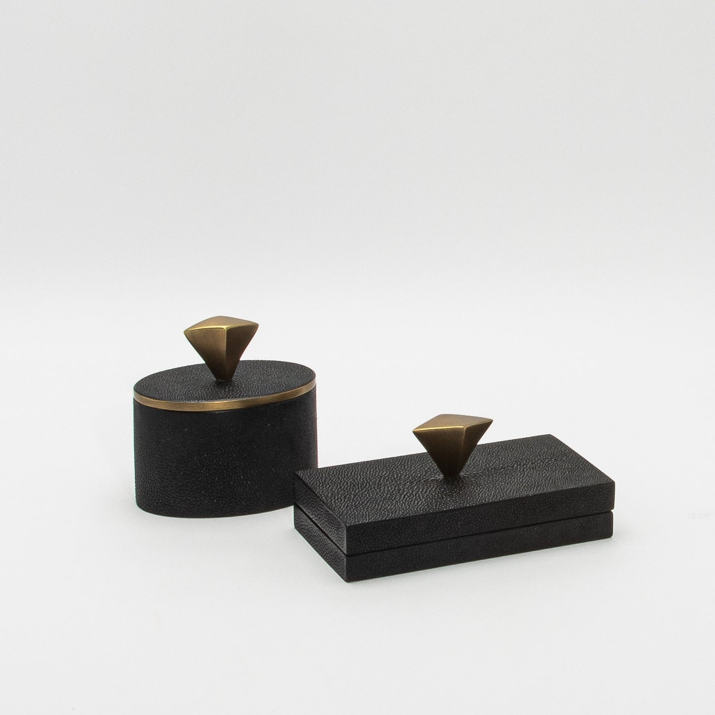 Set of 2 Boxes in Black Shagreen with Bronze Patina Brass Knob by Kifu Paris