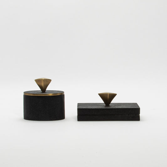 Set of 2 Boxes in Black Shagreen with Bronze Patina Brass Knob by Kifu Paris