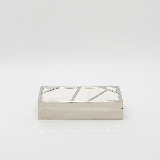 Modern Box in Mother of Pearl with Polished Stainless Steel by R&Y Augousti