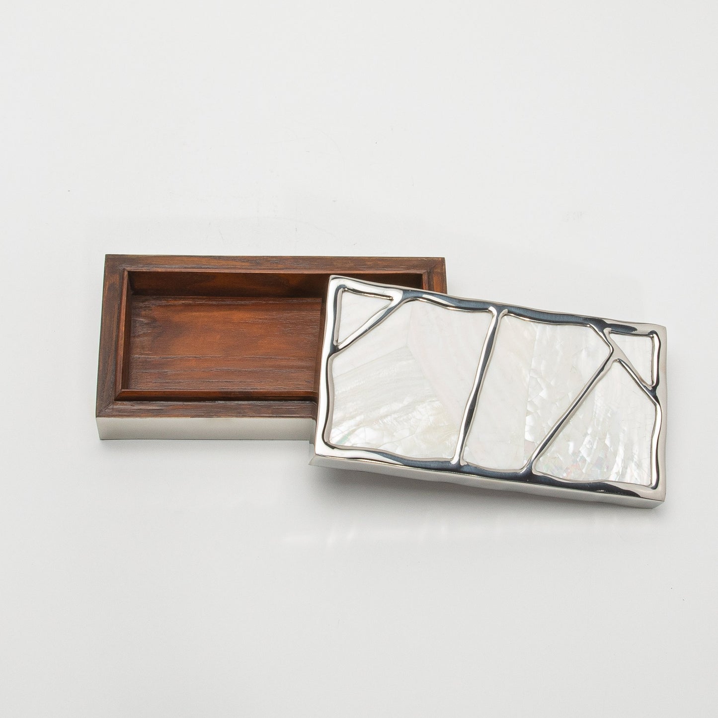 Modern Box in Mother of Pearl with Polished Stainless Steel by R&Y Augousti