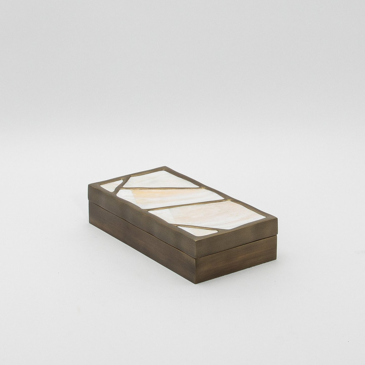 Modern Box in Mother of Pearl with Bronze Patina Brass by R&Y Augousti