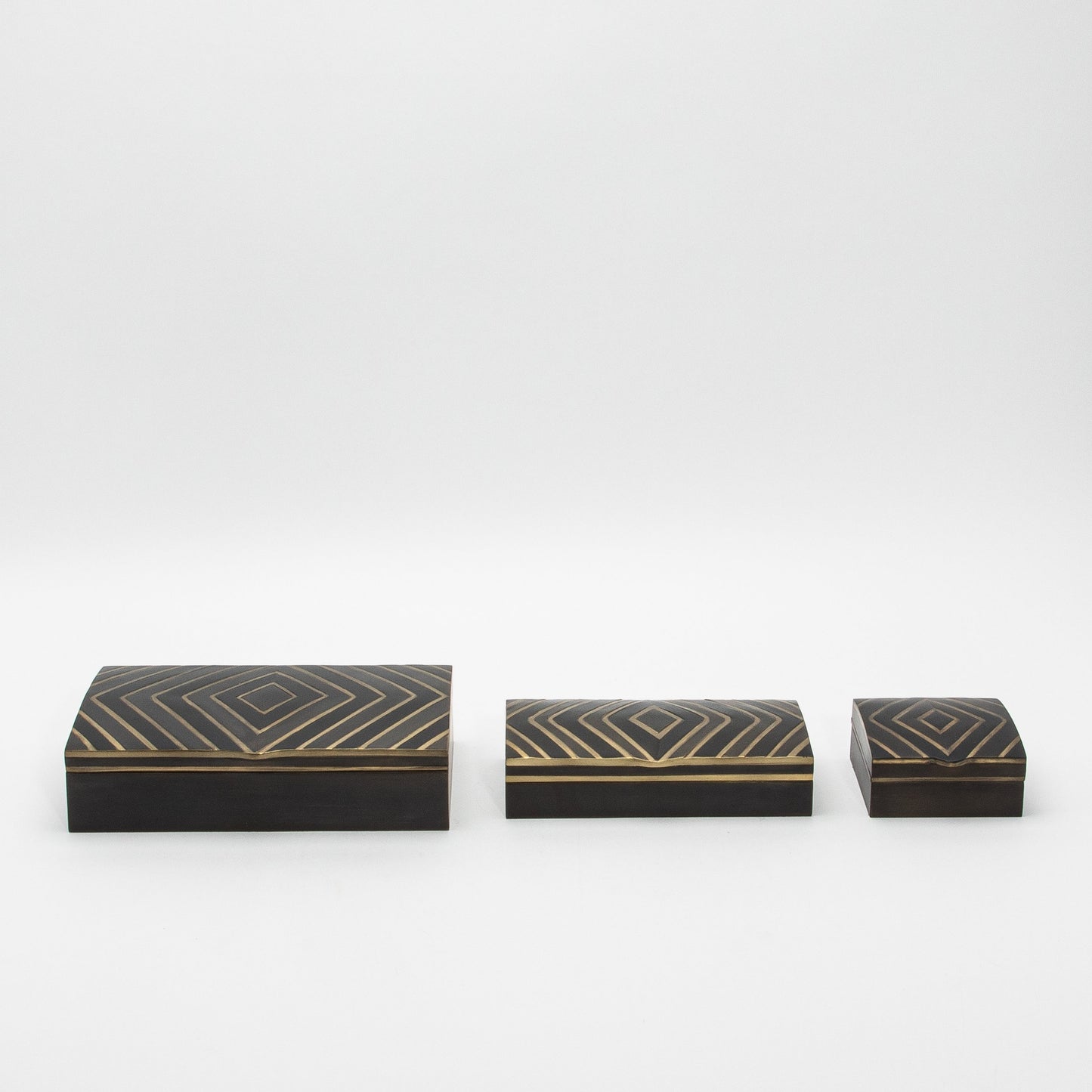 Set of 3 Boxes in Black Oak with Brass Details by R&Y Augousti