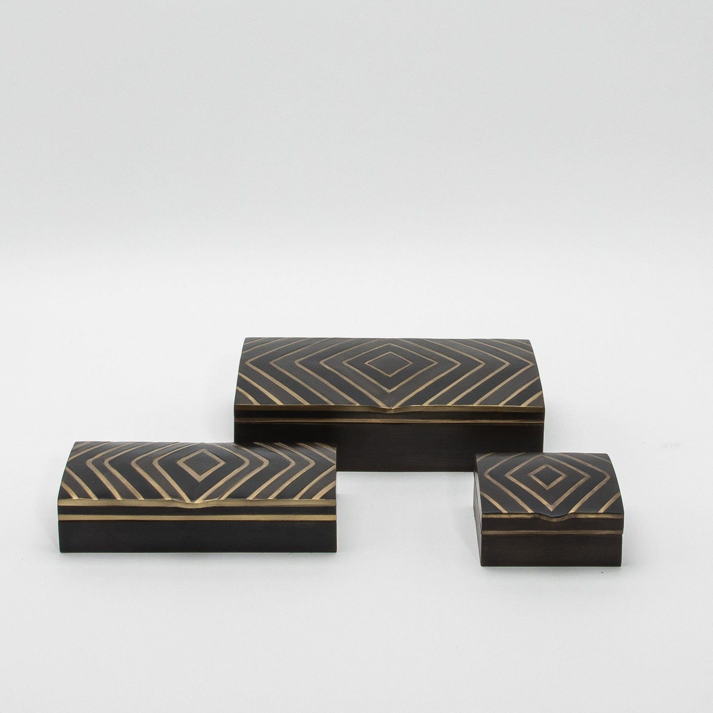 Set of 3 Boxes in Black Oak with Brass Details by R&Y Augousti