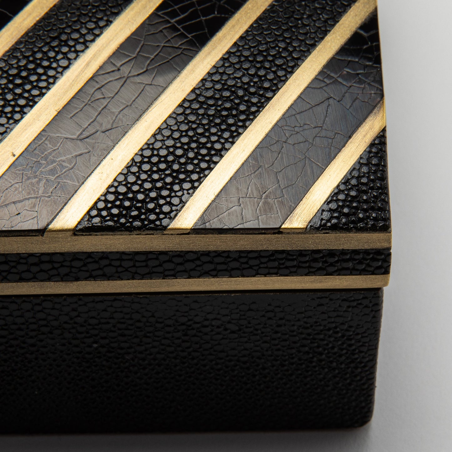 Set of 3 Boxes in Black Oak with Black Shell and Brass Details by R&Y Augousti