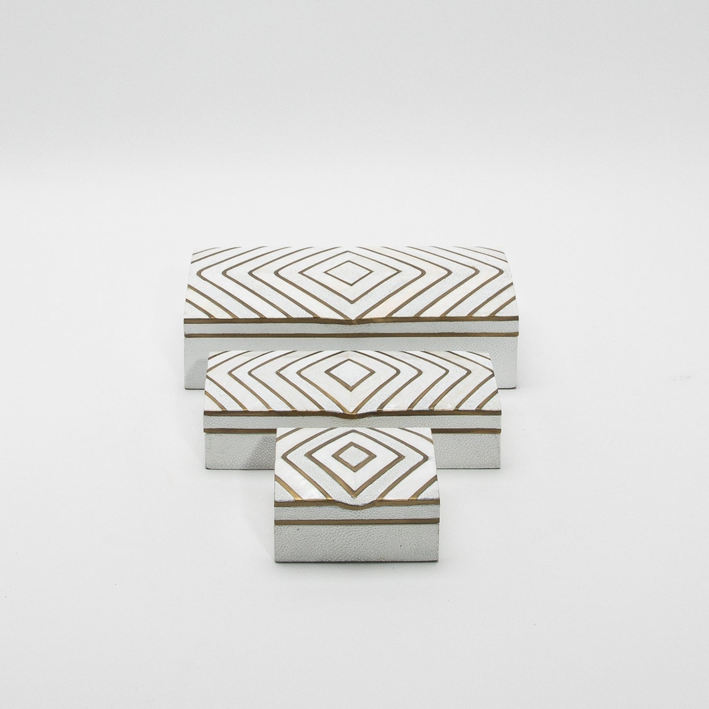 Set of 3 Shagreen Boxes with Mother of Pearl and Brass Details by R&Y Augousti