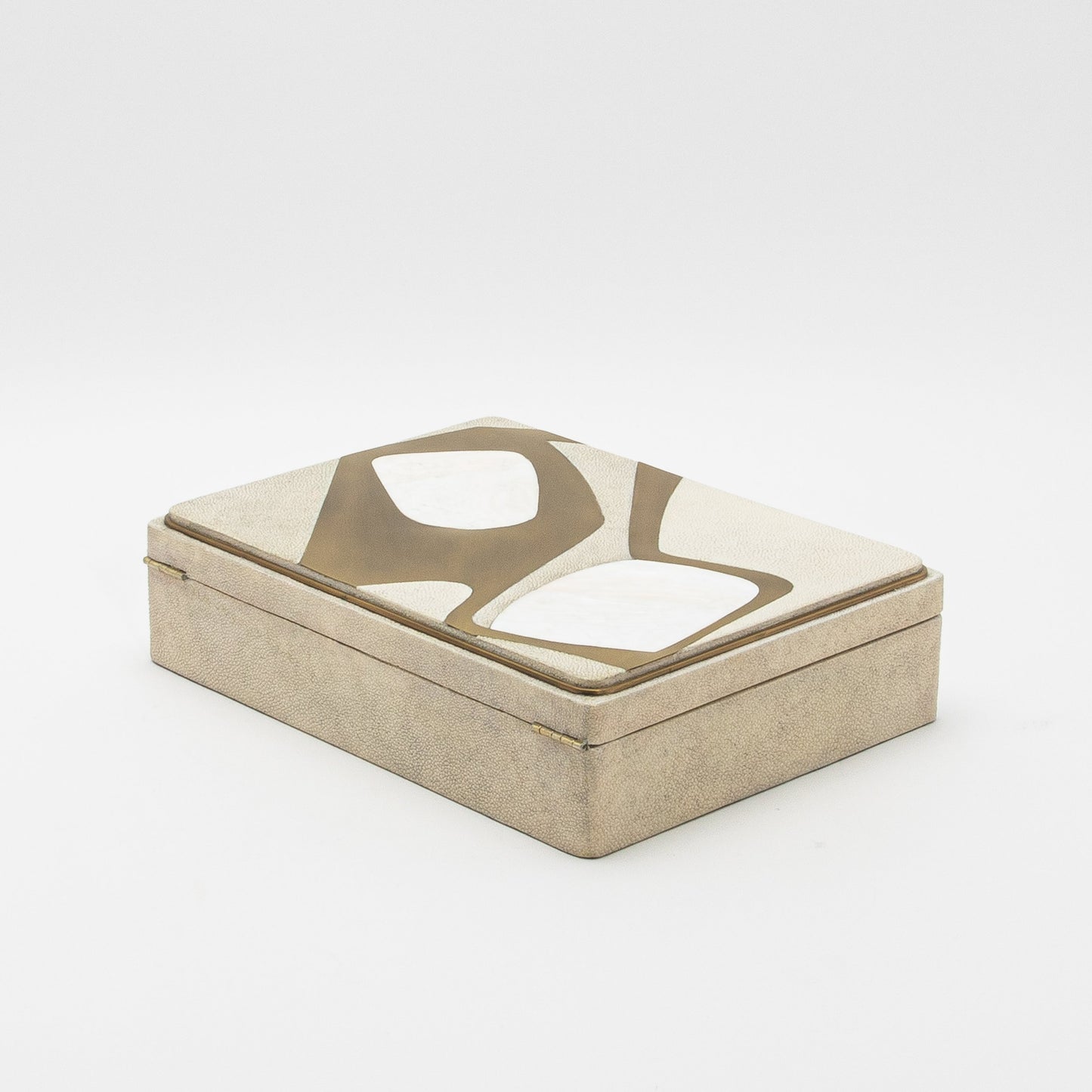 Jewelry Box in Shagreen with Mother of Pearl and Brass Details by R&Y Augousti