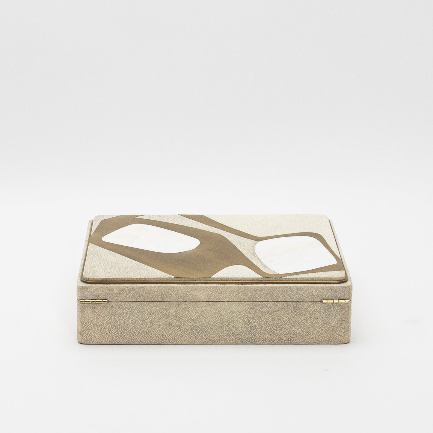 Jewelry Box in Shagreen with Mother of Pearl and Brass Details by R&Y Augousti