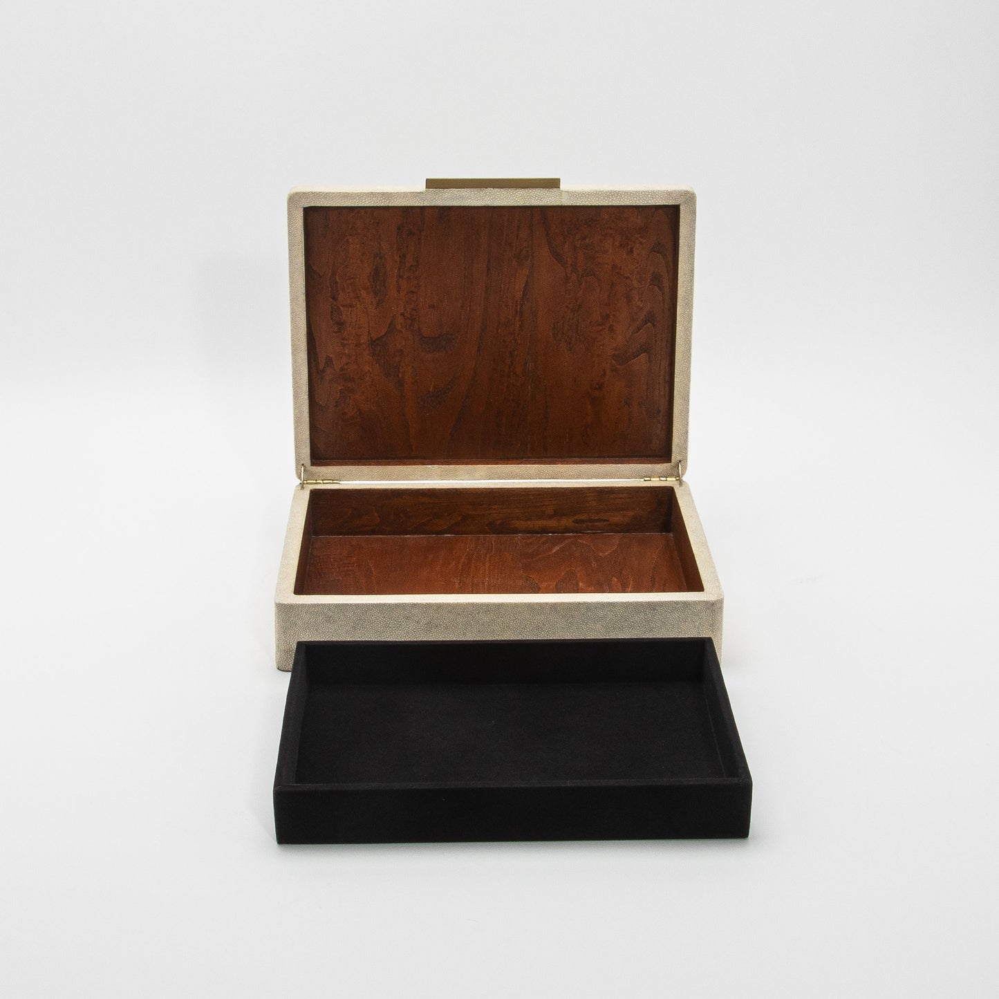 Jewelry Box in Shagreen with Mother of Pearl and Brass Details by R&Y Augousti