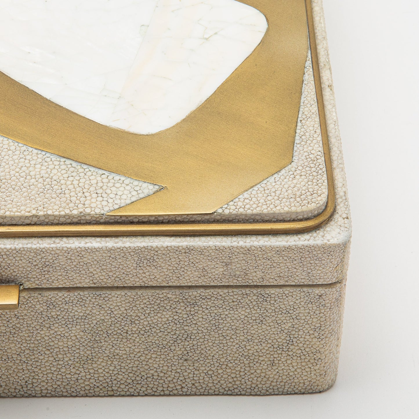 Jewelry Box in Shagreen with Mother of Pearl and Brass Details by R&Y Augousti