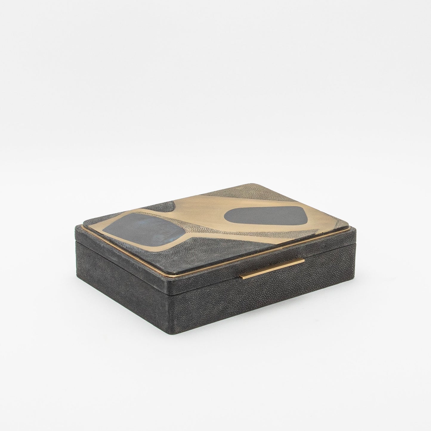 Jewelry Box in Shagreen with Mother of Pearl and Brass Details by R&Y Augousti