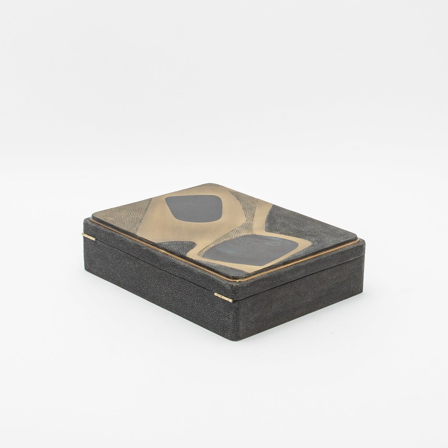 Jewelry Box in Shagreen with Mother of Pearl and Brass Details by R&Y Augousti