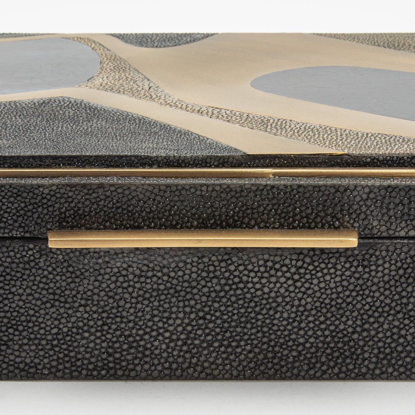 Jewelry Box in Shagreen with Mother of Pearl and Brass Details by R&Y Augousti