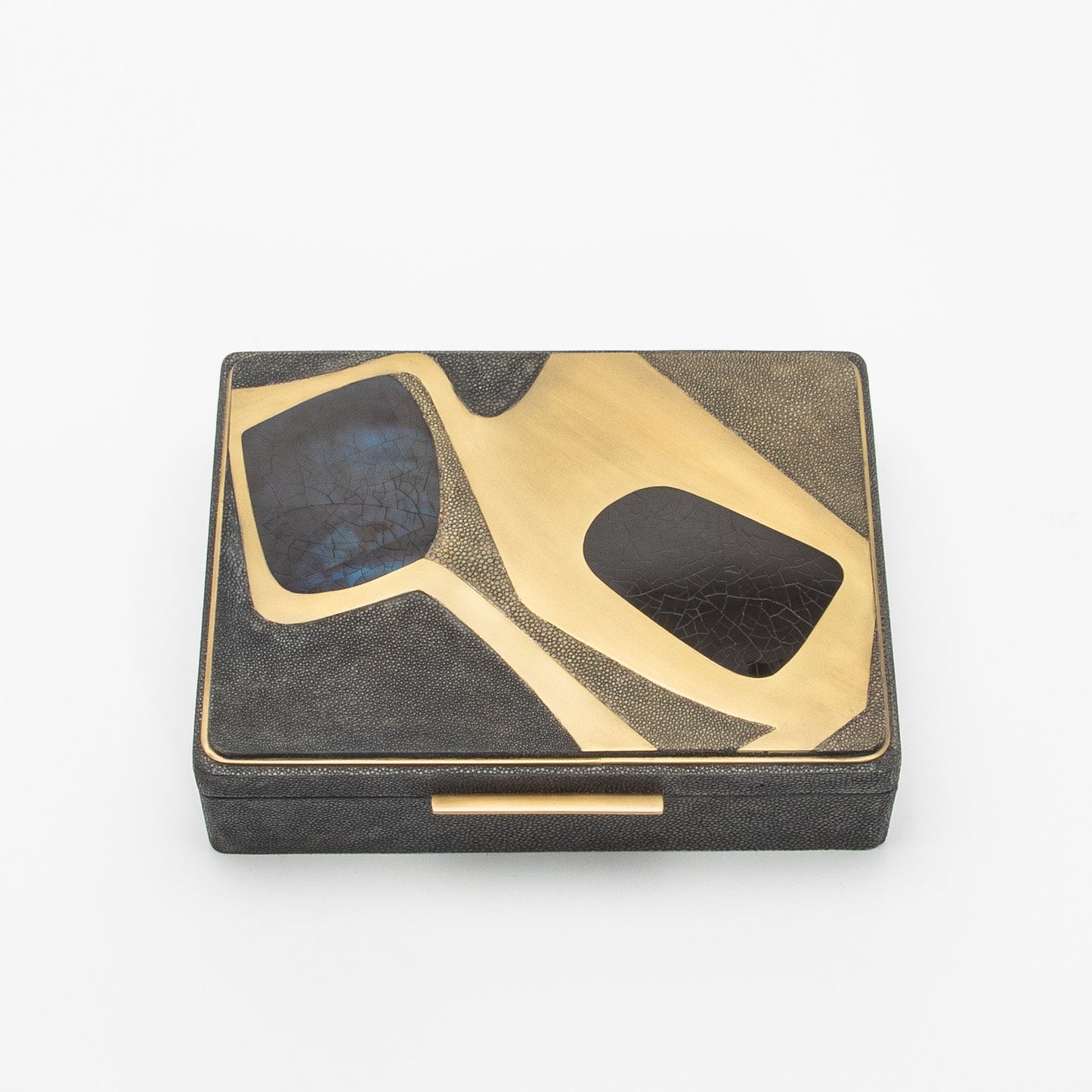 Jewelry Box in Shagreen with Mother of Pearl and Brass Details by R&Y Augousti