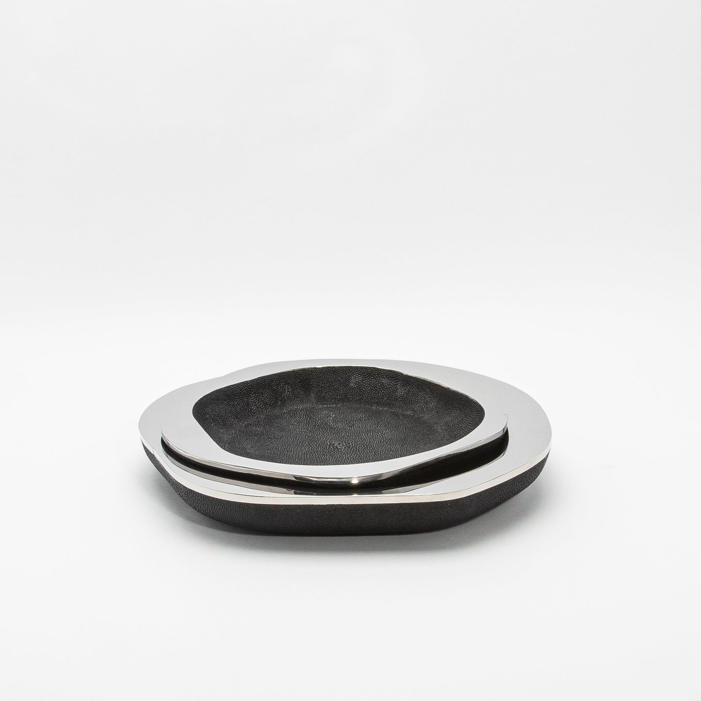 Bowl in Black Shagreen with Stainless Steel Details by R&Y Augousti