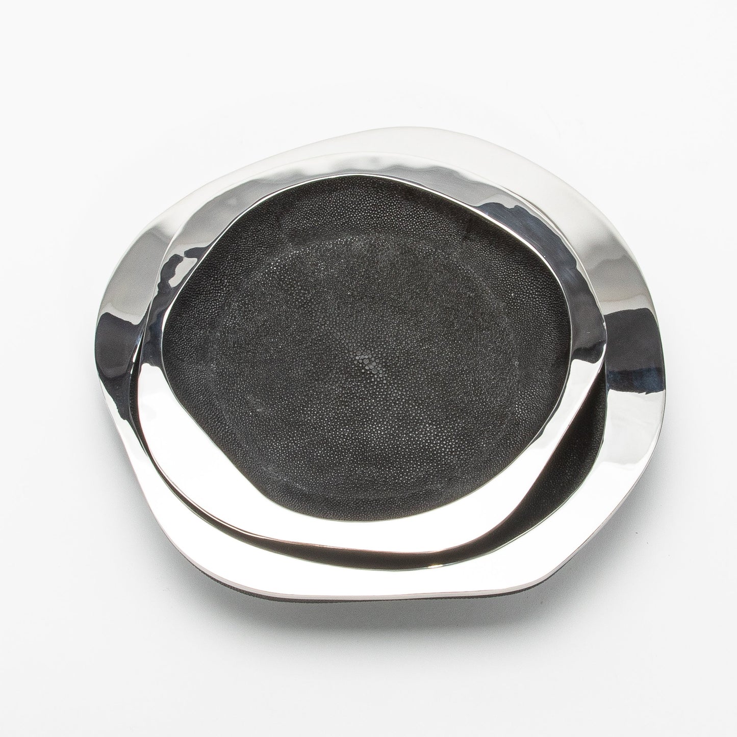 Bowl in Black Shagreen with Stainless Steel Details by R&Y Augousti