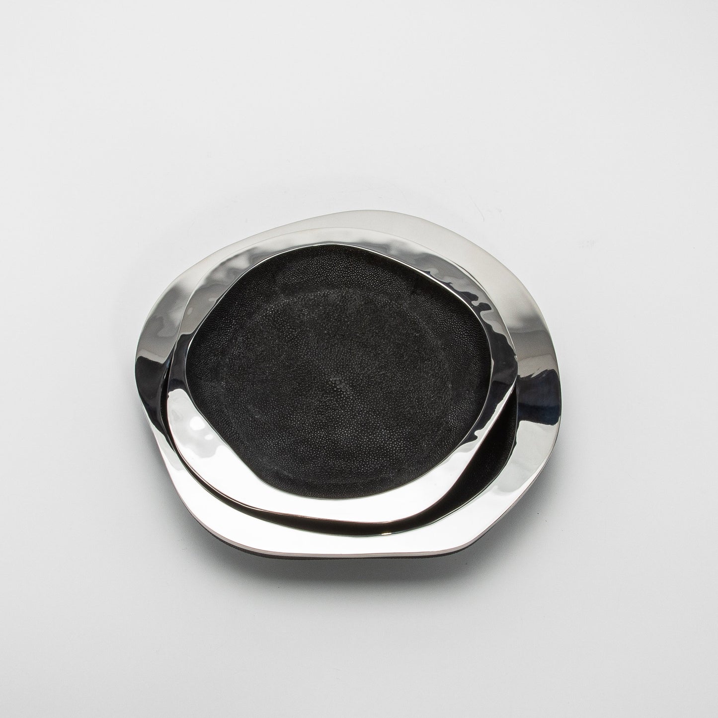 Bowl in Black Shagreen with Stainless Steel Details by R&Y Augousti