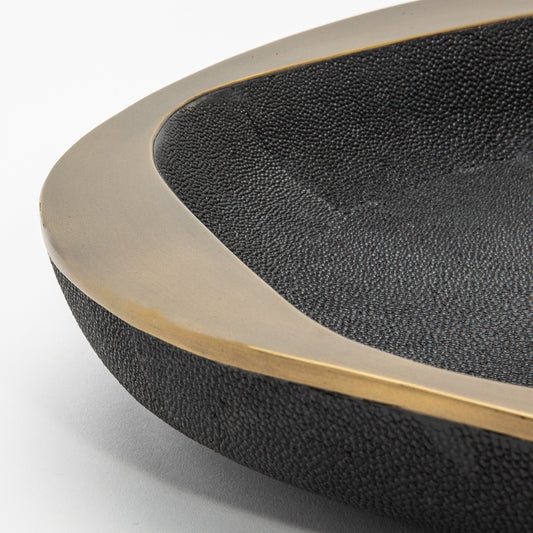 Bowl in Black Shagreen with Bronze Patina Brass Details by R&Y Augousti
