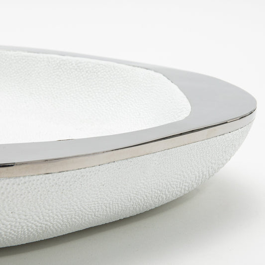 Bowl in White Shagreen with Stainless Steel Details by R&Y Augousti