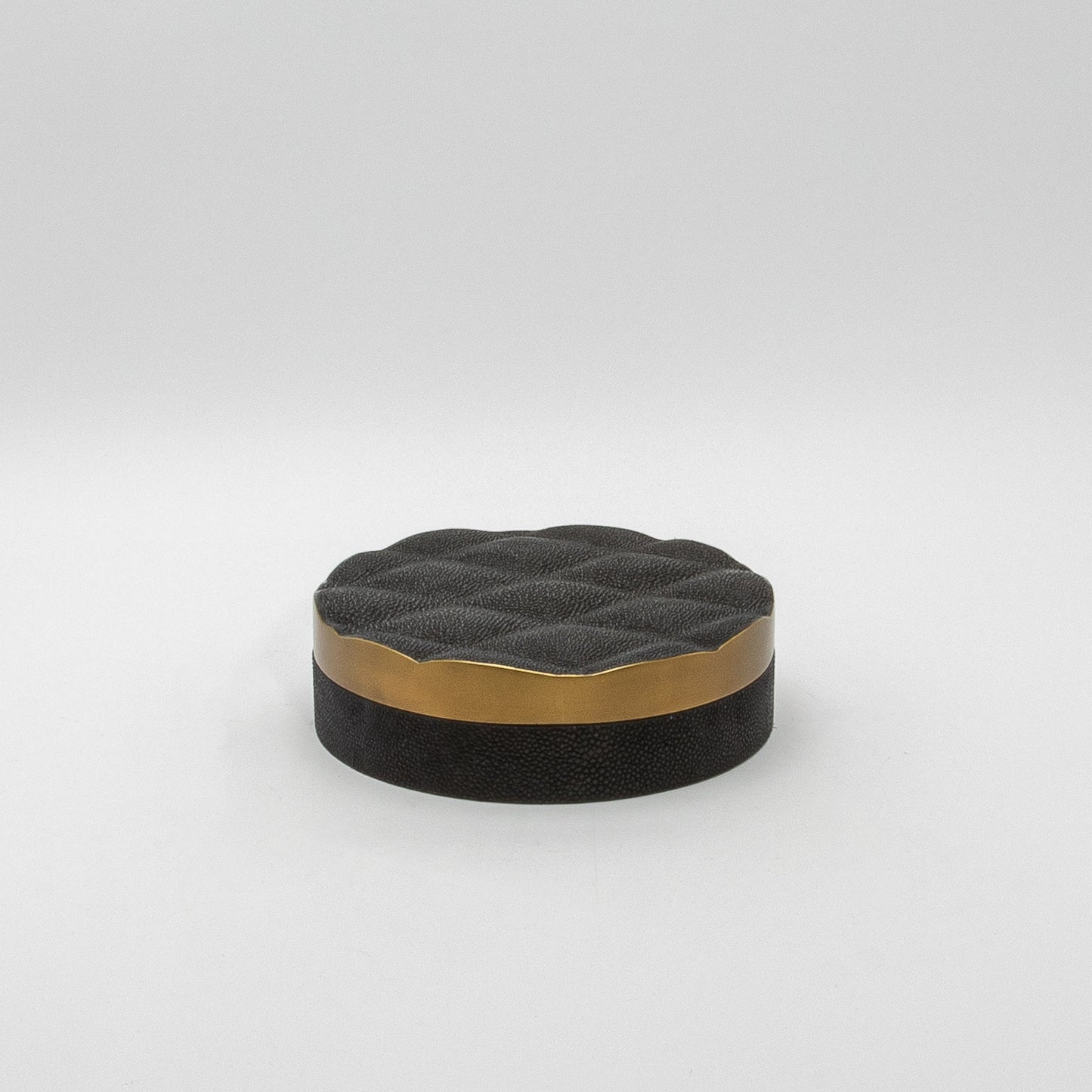 Set of 2 Quilted Boxes in Black Shagreen with Bronze Patina Brass by Kifu Paris