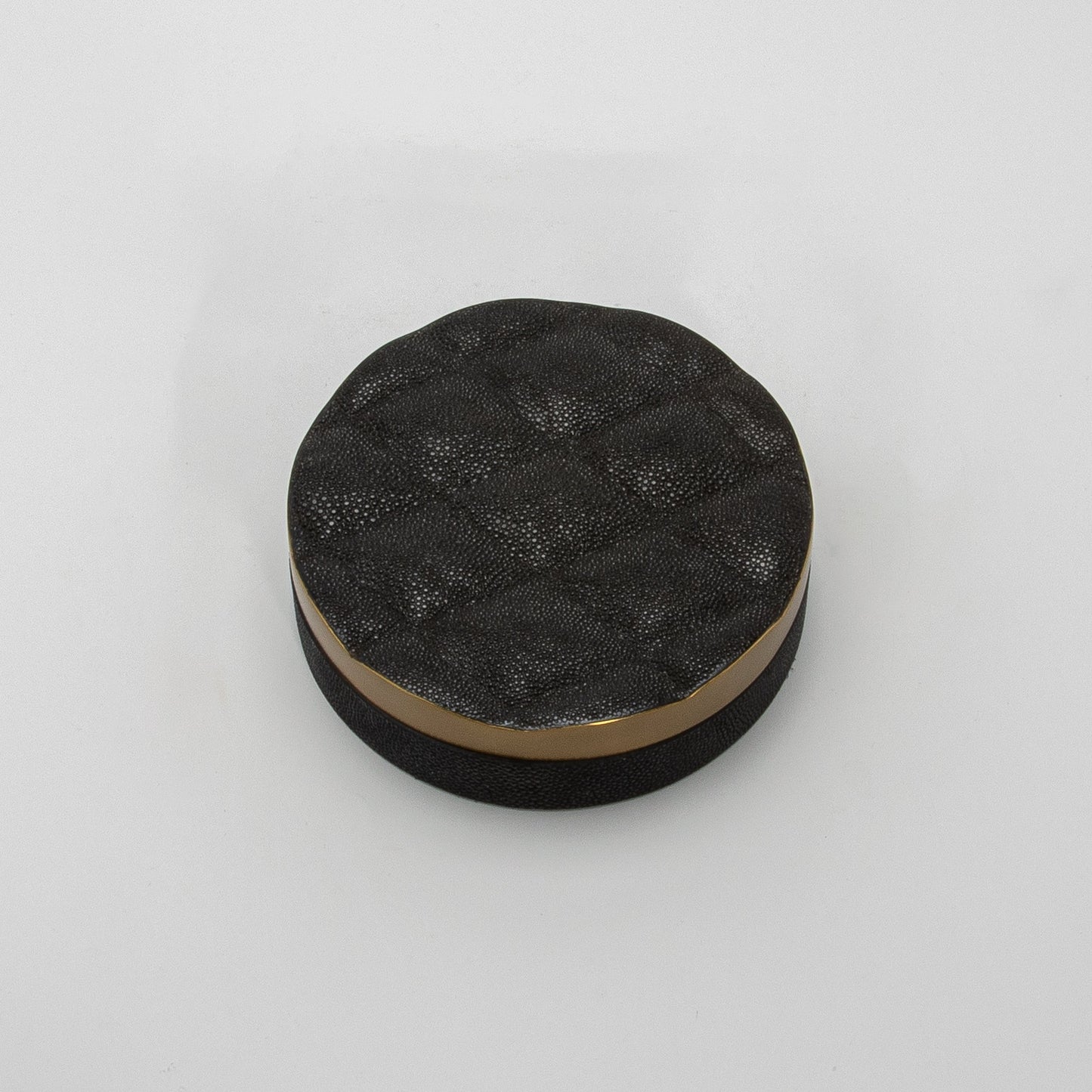 Set of 2 Quilted Boxes in Black Shagreen with Bronze Patina Brass by Kifu Paris