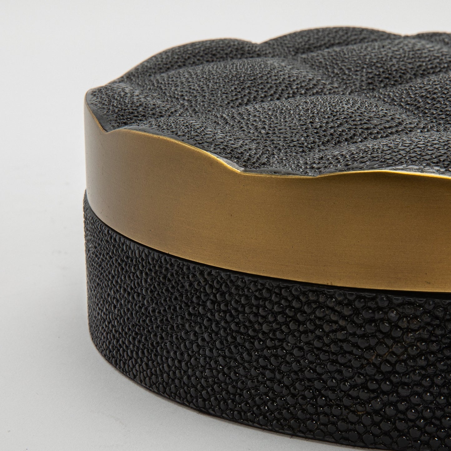 Set of 2 Quilted Boxes in Black Shagreen with Bronze Patina Brass by Kifu Paris