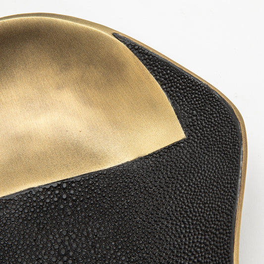 Bowl in Bronze Patina Brass with Black Shagreen Details by KIFU Paris