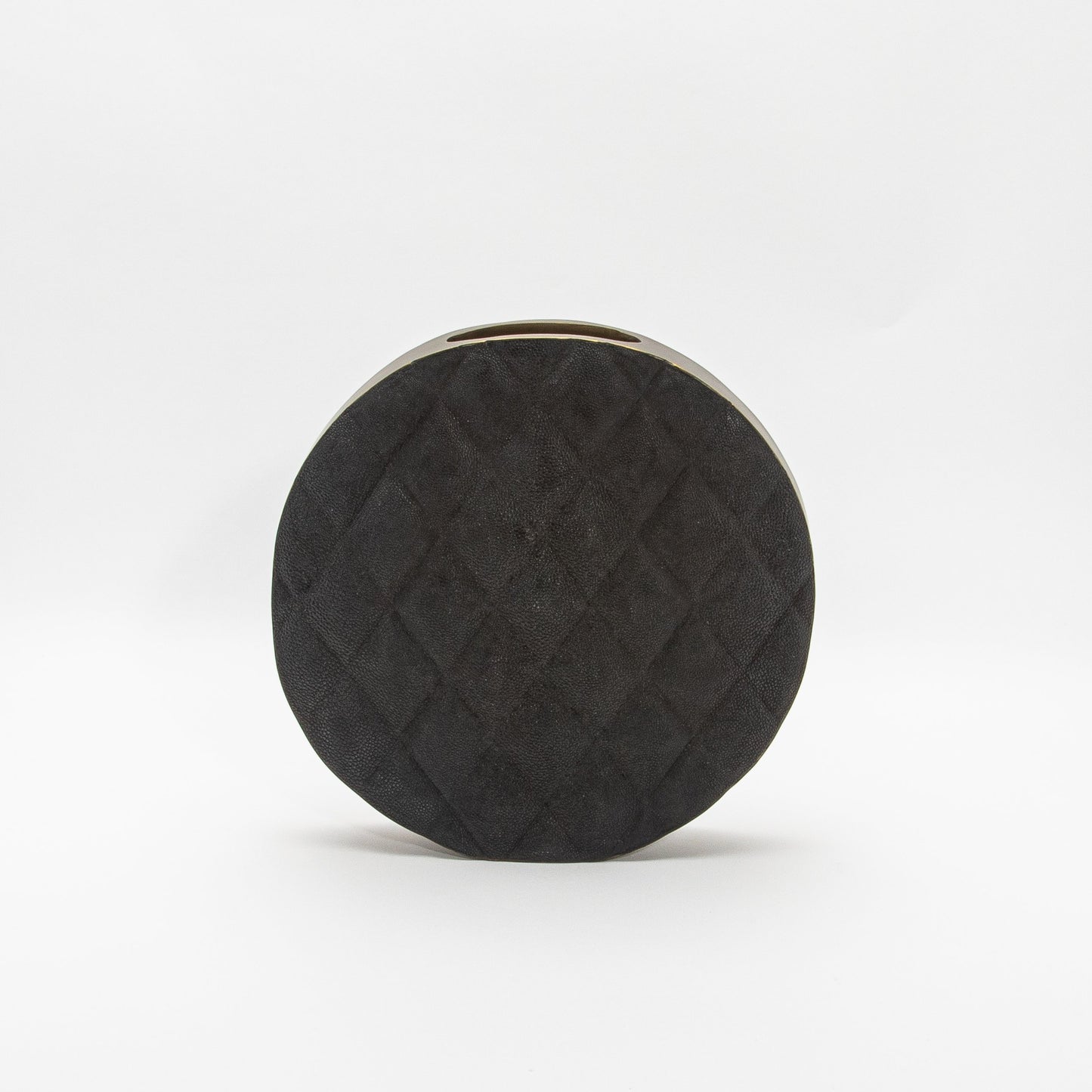 Quilted Vase in Black Shagreen with Brass by KIFU Paris