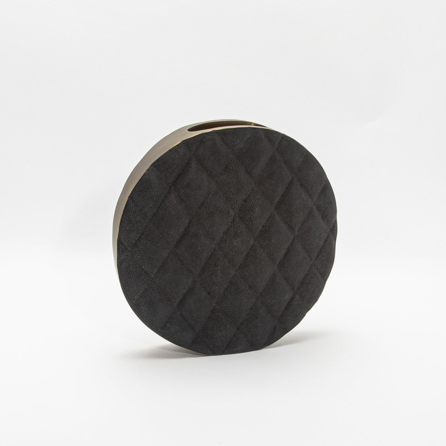 Quilted Vase in Black Shagreen with Brass by KIFU Paris