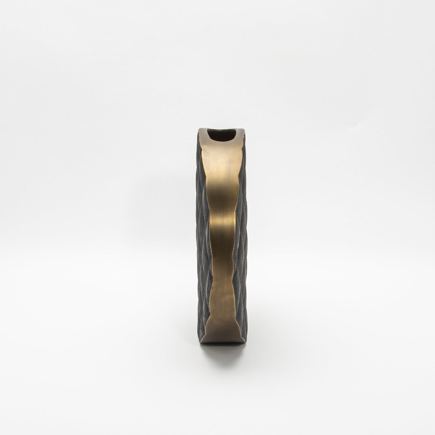 Quilted Vase in Black Shagreen with Brass by KIFU Paris