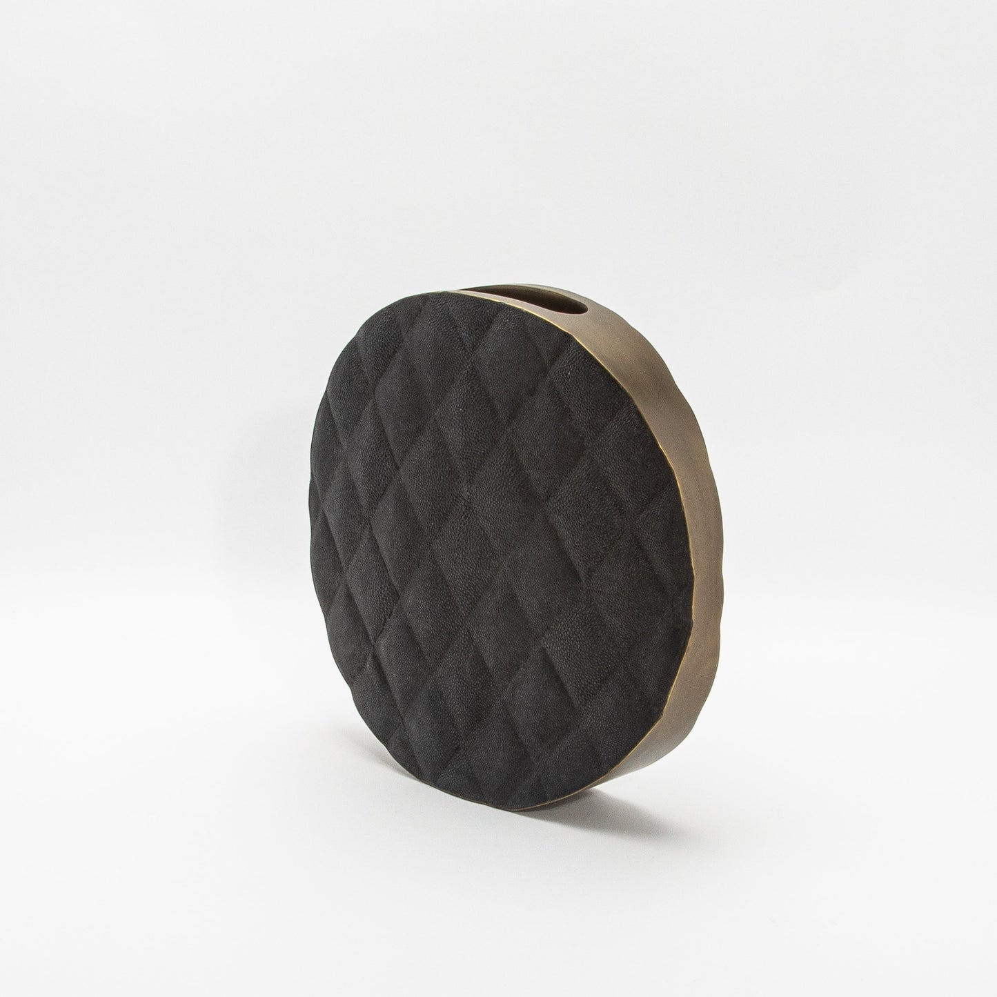 Quilted Vase in Black Shagreen with Brass by KIFU Paris