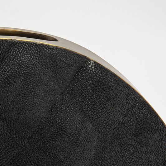 Quilted Vase in Black Shagreen with Brass by KIFU Paris