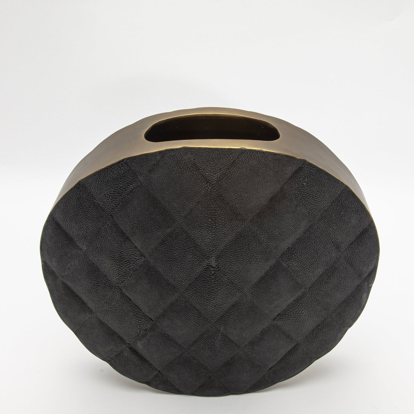 Quilted Vase in Black Shagreen with Brass by KIFU Paris