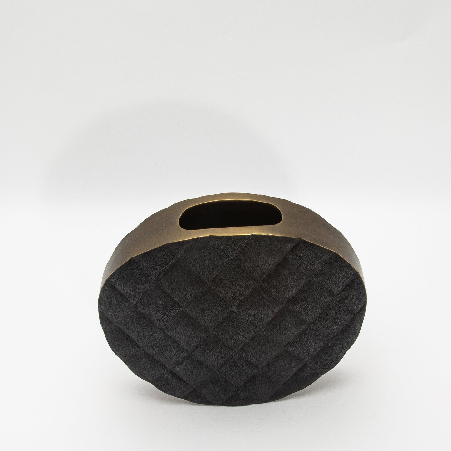 Quilted Vase in Black Shagreen with Brass by KIFU Paris