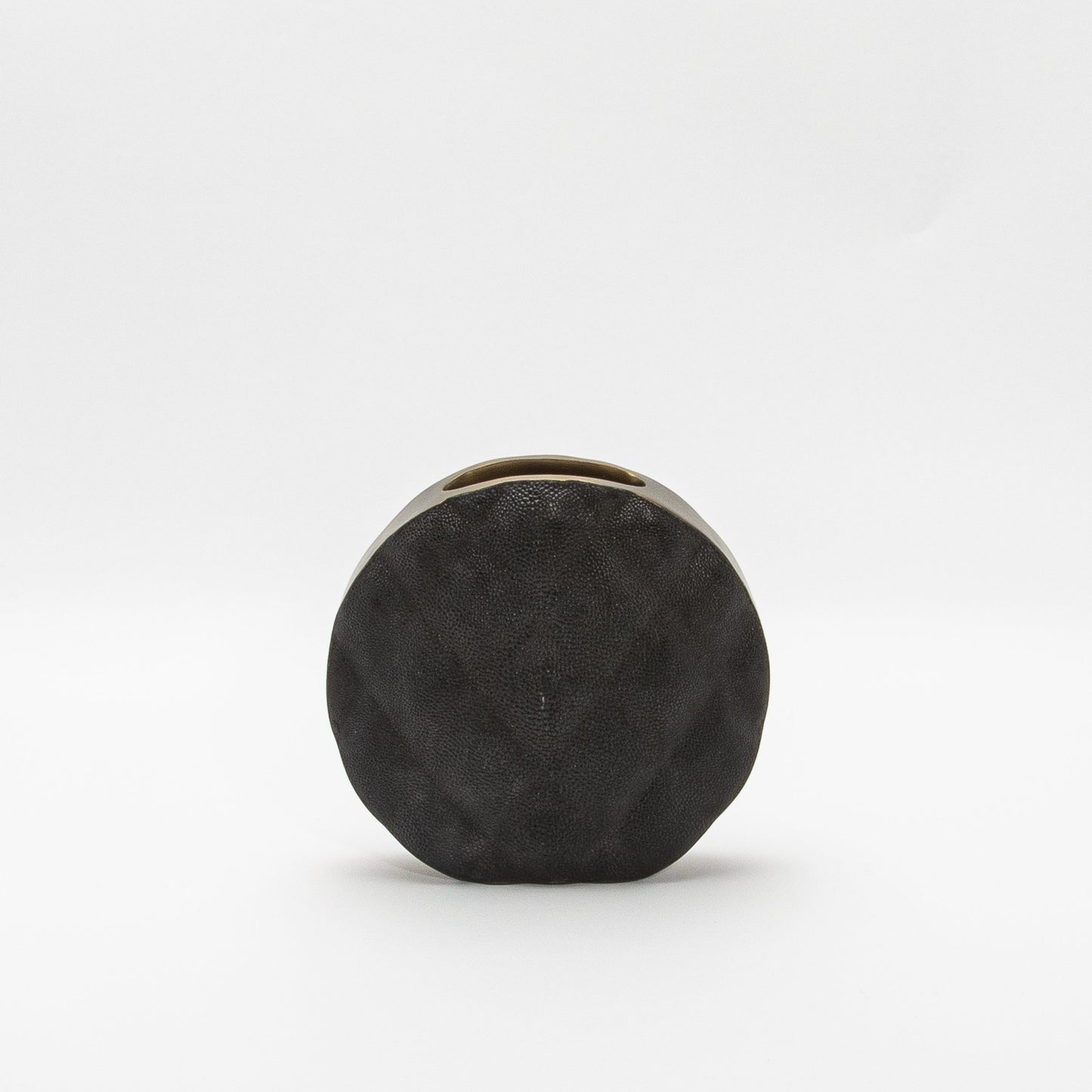 Quilted Vase in Black Shagreen with Brass by KIFU Paris