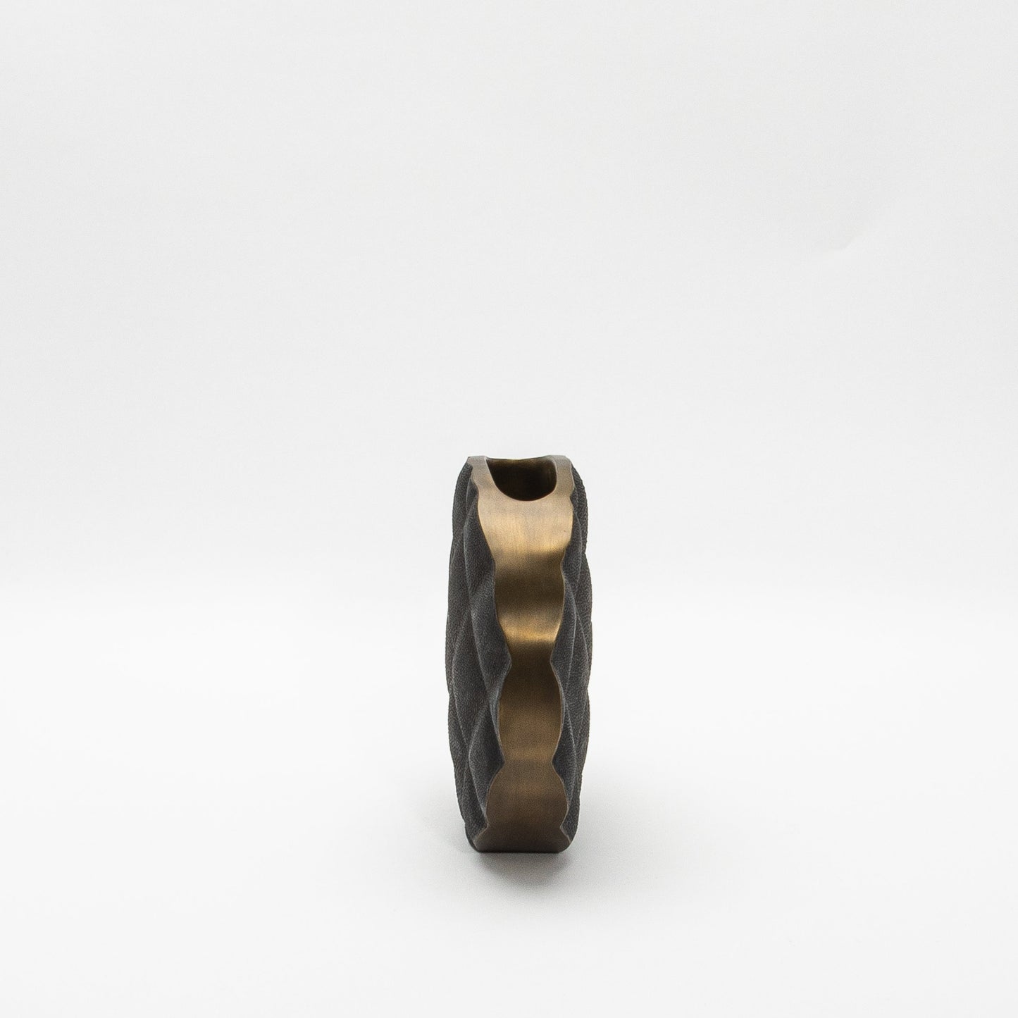 Quilted Vase in Black Shagreen with Brass by KIFU Paris
