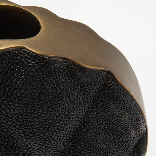 Quilted Vase in Black Shagreen with Brass by KIFU Paris