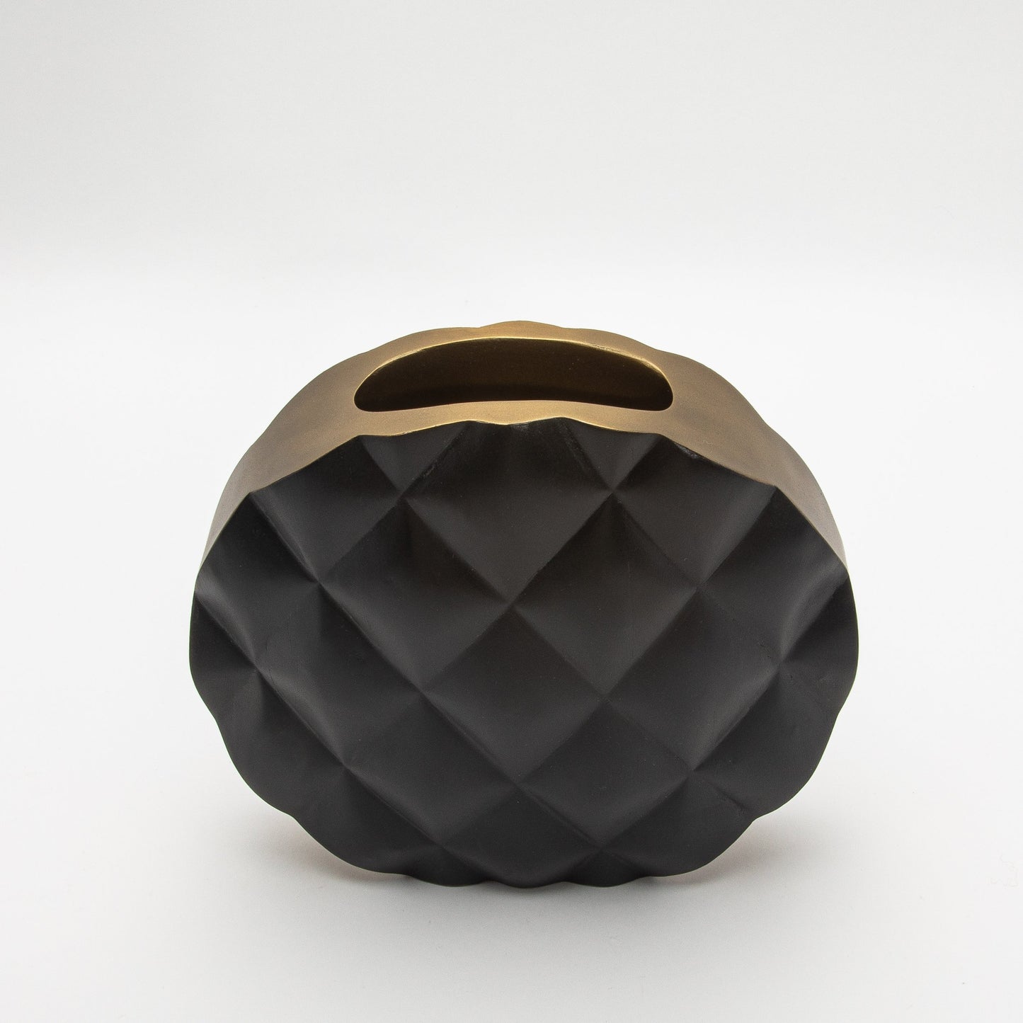 Quilted Vase in Black Oak with Brass by Kifu Paris