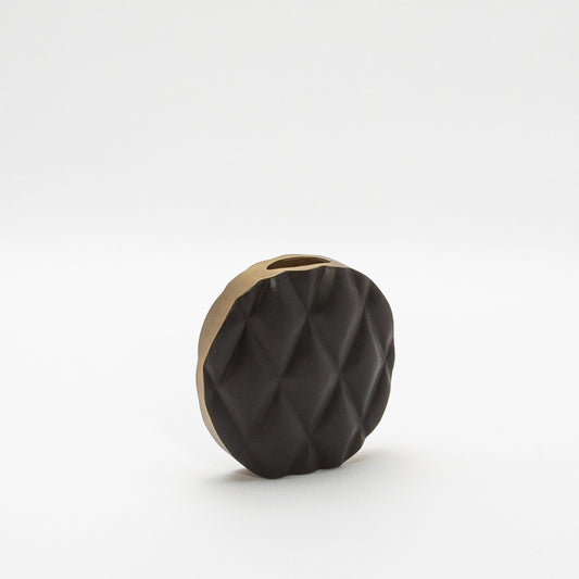 Quilted Vase in Black Oak with Brass by Kifu Paris
