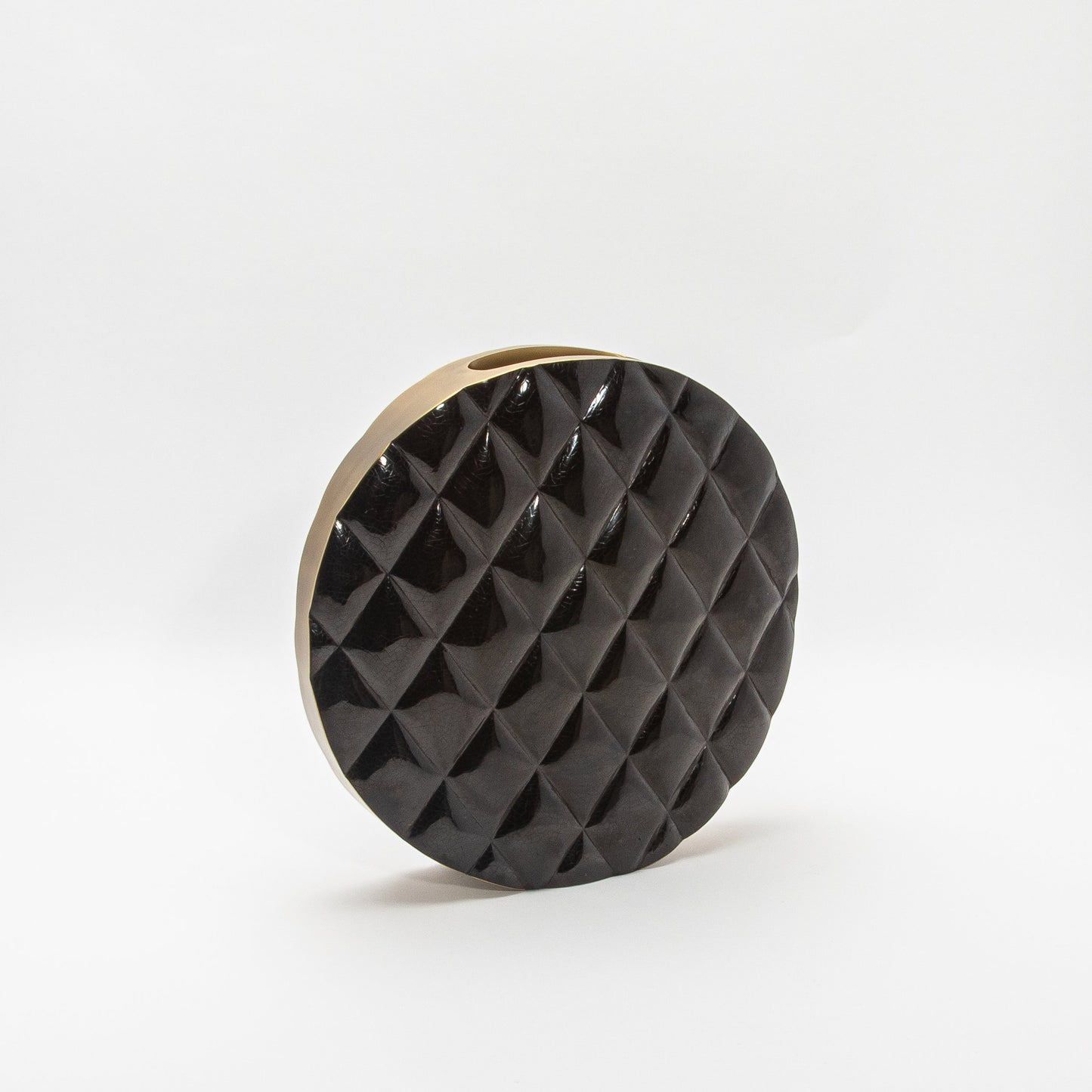 Quilted Vase in Black Shell with Brass by KIFU Paris