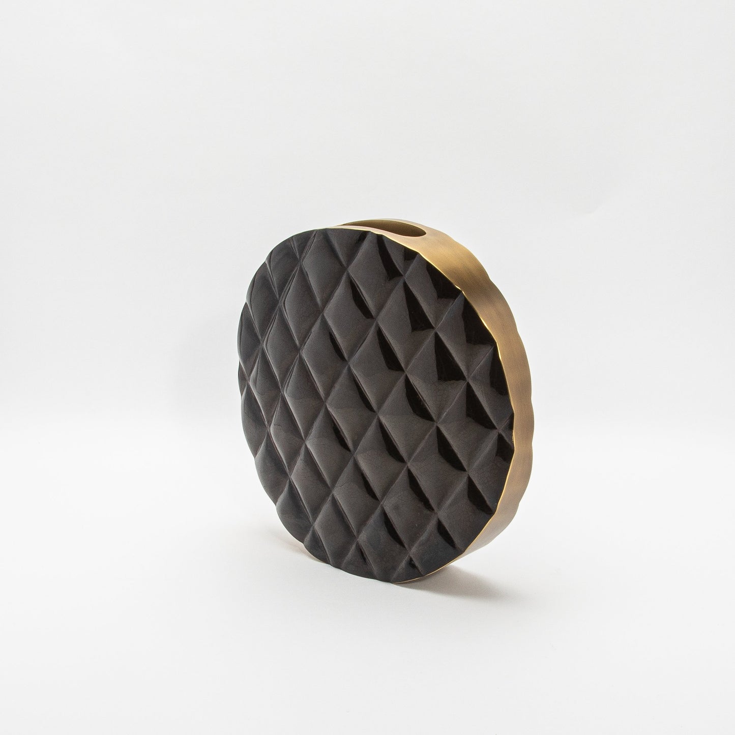 Quilted Vase in Black Shell with Brass by KIFU Paris