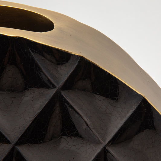 Quilted Vase in Black Shell with Brass by KIFU Paris