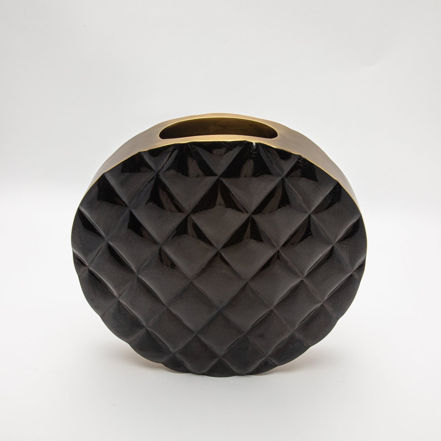 Quilted Vase in Black Shell with Brass by KIFU Paris