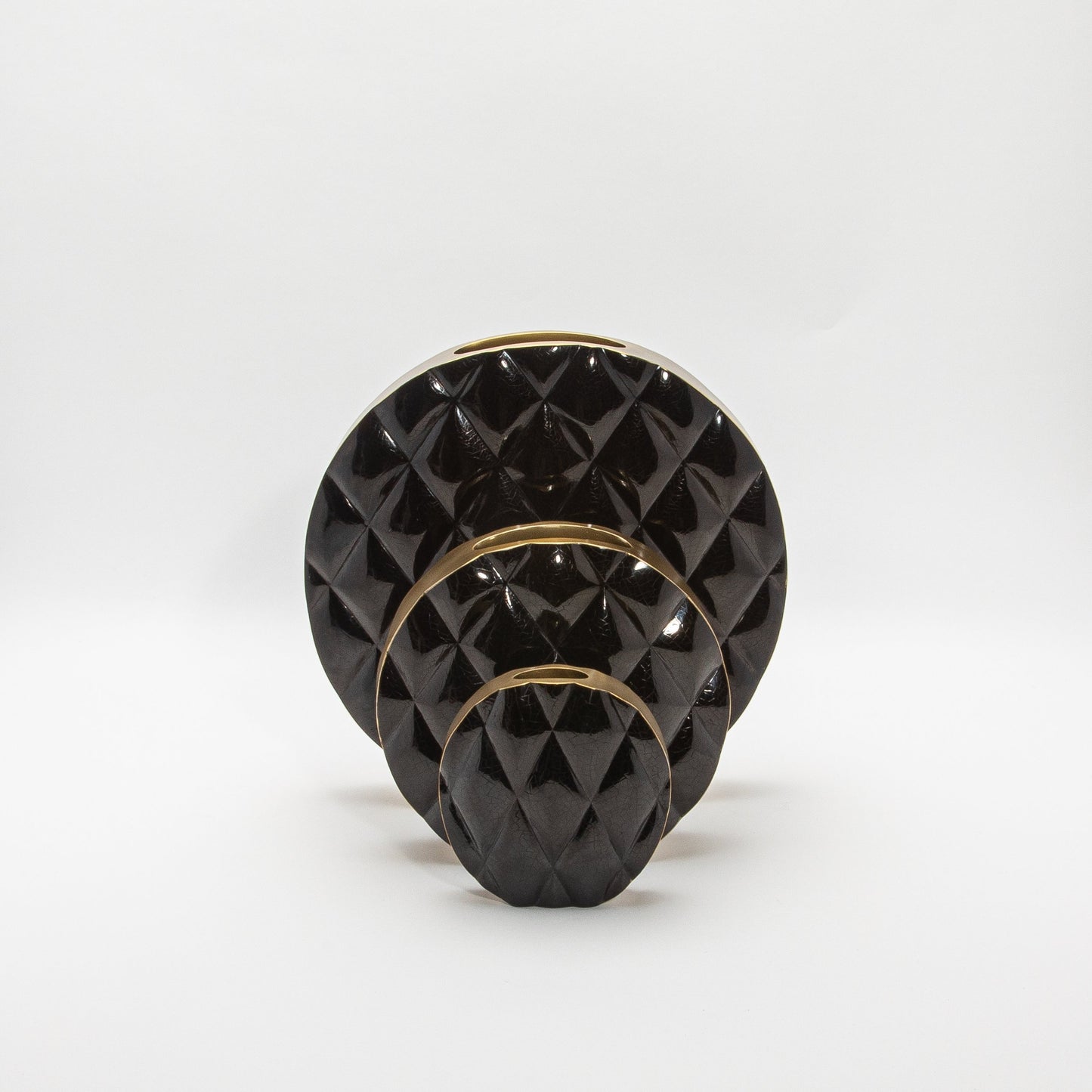 Quilted Vase in Black Shell with Brass by KIFU Paris