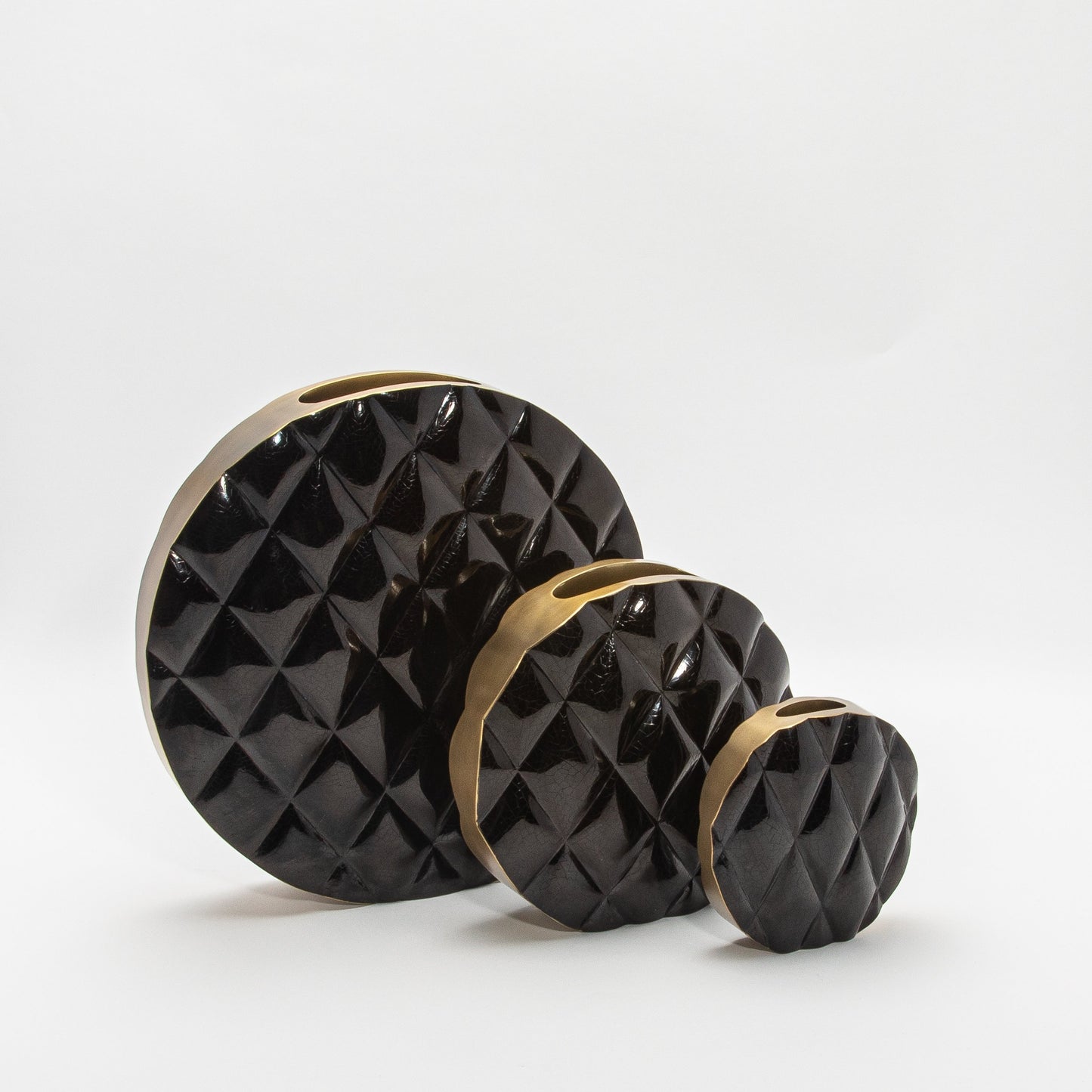 Quilted Vase in Black Shell with Brass by KIFU Paris