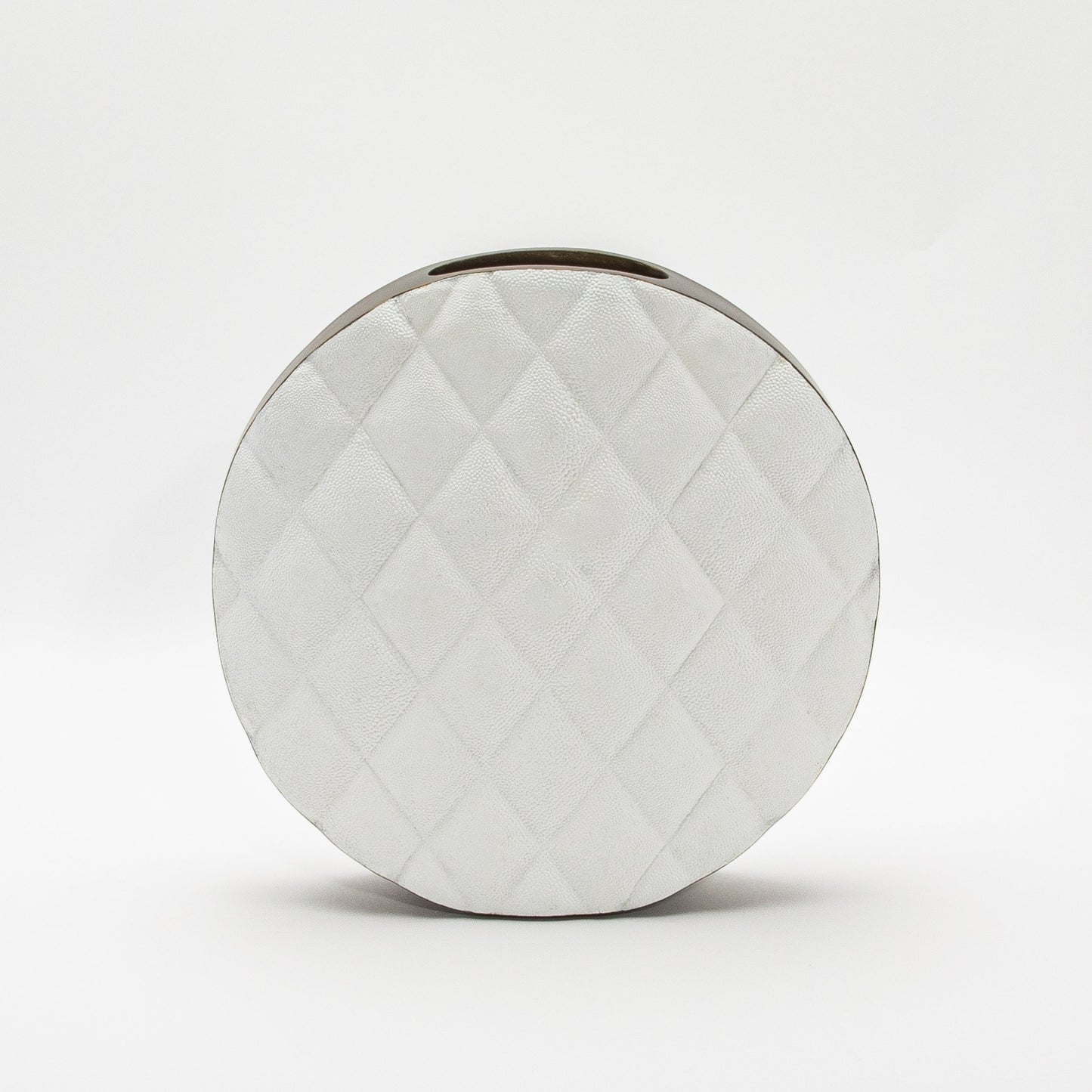 Quilted Vase in White Shagreen with Brass by Kifu Paris