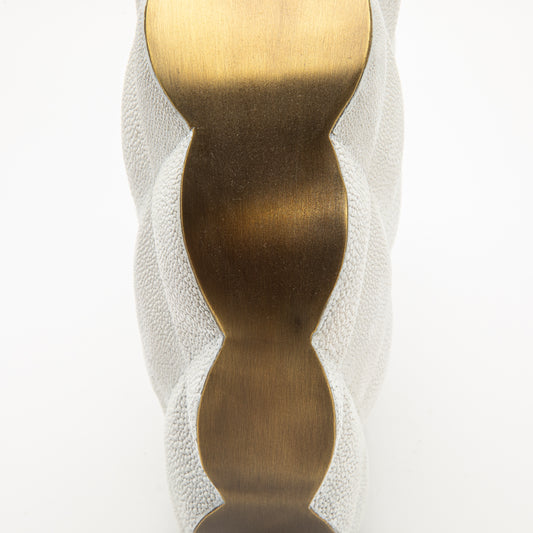 Quilted Vase in White Shagreen with Brass by Kifu Paris