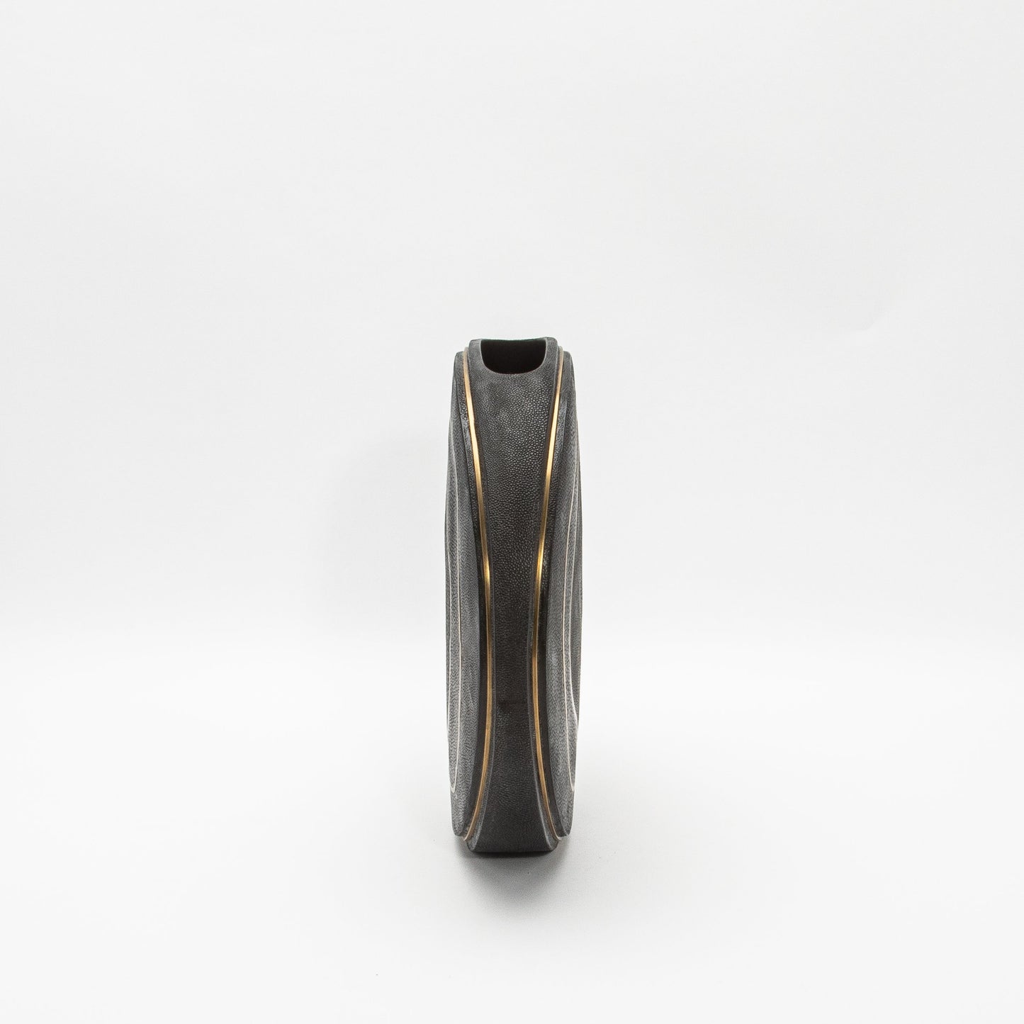 Vase in Black Shagreen with Brass by R&Y Augousti
